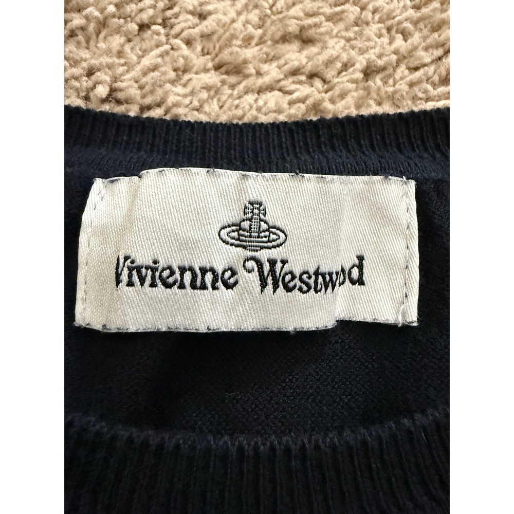 Vivienne Westwood Bea Knit Top Indigo Navy Wool Silk Orb Logo Short Sleeve L - Picture 2 of 5